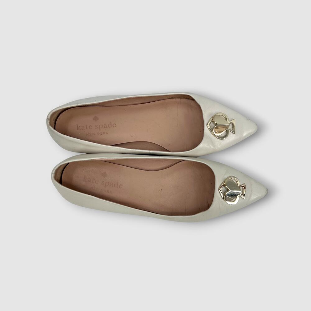 Kate Spade New York White Leather Pointed-Toe Spade Flats Size 6